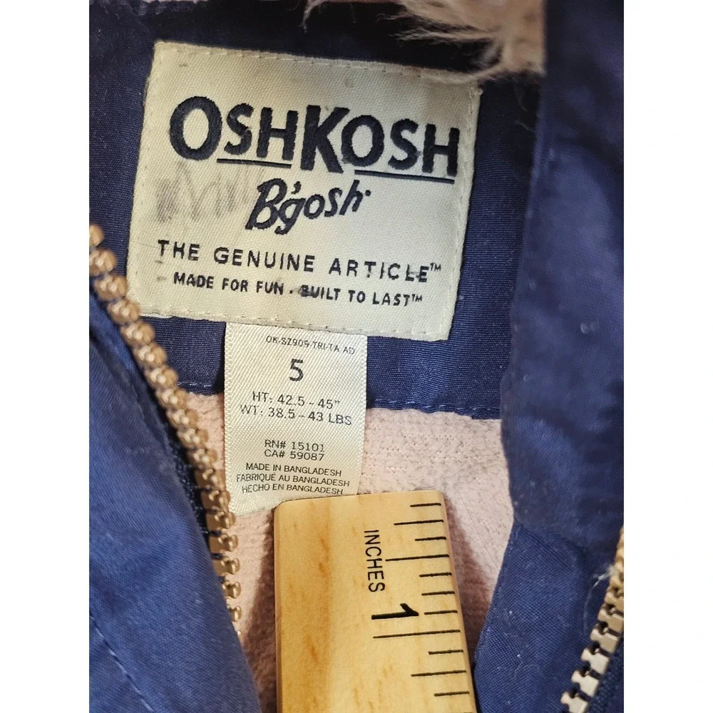 OshKosh Bgosh Girls Navy Blue Faux Fur Hooded Parka Winter Jacket Size 5
